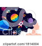 Poster, Art Print Of Woman With Outer Space Scenes Instead Of Hair Licensed Clipart Illustration