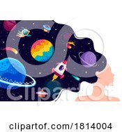 07/15/2024 - Woman With Outer Space Scenes Instead Of Hair Licensed Clipart Illustration
