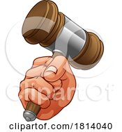 Auctioneer Judge Hand Holding Wooden Hammer Gavel
