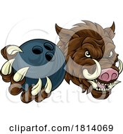 Poster, Art Print Of Boar Wild Hog Razorback Warthog Pig Bowling Mascot