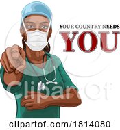 Black Woman Medical Doctor Nurse Pointing