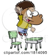 Cartoon Enthusiastic Boy Raising His Hand And Jumping At His Desk Licensed Stock Image