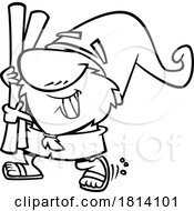 Poster, Art Print Of Cartoon Summer Time Beach Gnome With Noodles Licensed Black And White Stock Image