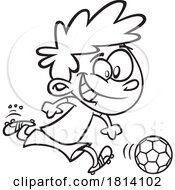 Poster, Art Print Of Cartoon Dribbling Soccer Boy Licensed Black And White Stock Image