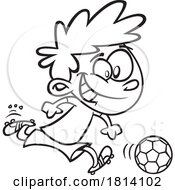 Cartoon Dribbling Soccer Boy Licensed Black And White Stock Image