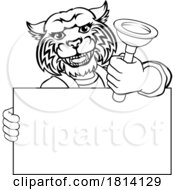 Poster, Art Print Of Plumber Wildcat Plunger Cartoon Plumbing Mascot