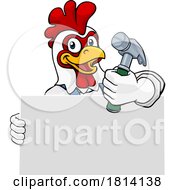 Poster, Art Print Of Chicken Rooster Hammer Cartoon Handyman Carpenter