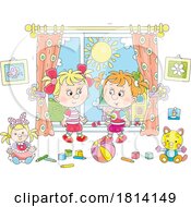 Poster, Art Print Of Cartoon Girls Playing Inside Licensed Stock Image