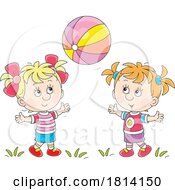 Cartoon Girls Playing With A Ball Outside Licensed Stock Image