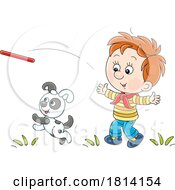 07/16/2024 - Cartoon Boy And Puppy Playing Fetch Licensed Stock Image