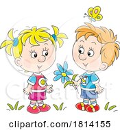 Cartoon Boy Giving A Girl A Flower Licensed Stock Image