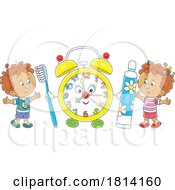 Cartoon Kids With A Clock Toothbrush And Toothpaste Licensed Stock Image