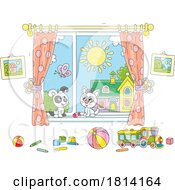 Poster, Art Print Of Cartoon Indor Pets In A Window Licensed Stock Image
