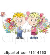 Poster, Art Print Of Cartoon Kids With Flowers Licensed Stock Image