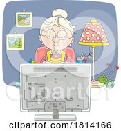 Poster, Art Print Of Cartoon Granny Falling Asleep Watching Tv Licensed Stock Image