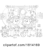 Poster, Art Print Of Cartoon Girls Playing Inside Licensed Stock Image