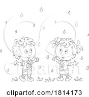 Cartoon Kids Playing In The Rain Licensed Stock Image
