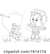 Poster, Art Print Of Cartoon Boy And Puppy Playing Fetch Licensed Stock Image