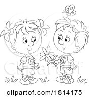 Cartoon Boy Giving A Girl A Flower Licensed Stock Image