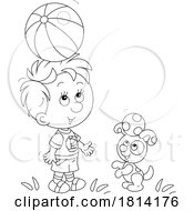 Poster, Art Print Of Cartoon Boy And Puppy Balancing Balls On Their Heads Licensed Stock Image