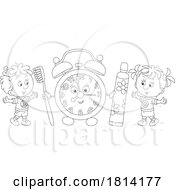07/16/2024 - Cartoon Kids With A Clock Toothbrush And Toothpaste Licensed Stock Image