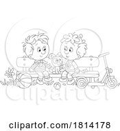 Poster, Art Print Of Cartoon Boys And Puppy On A Park Bench Licensed Stock Image