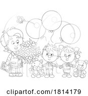 Cartoon Kids Gifting A Mom Or Teacher With Balloons And A Card Licensed Stock Image