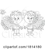 Poster, Art Print Of Cartoon Kids With Flowers Licensed Stock Image