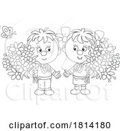 Cartoon Kids With Flowers Licensed Stock Image