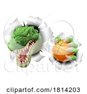 Poster, Art Print Of Crocodile Dinosaur Alligator Basketball Mascot