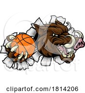 Poster, Art Print Of Boar Wild Hog Razorback Warthog Basketball Mascot