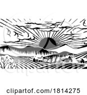 Fields Rolling Hills Sunrise Farm Land Background by AtStockIllustration #COLLC1814275-0021