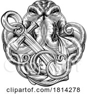 Poster, Art Print Of Octopus Anchor Kraken Sailor Tattoo Style Deisgn