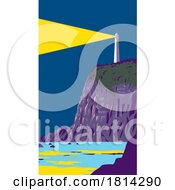 Poster, Art Print Of Lighthouse On Top Of Cliff Or Bluff Wpa Art Deco Poster