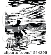 Angler Fly Fishing In Rock Creek Montana USA Scherenschnitte Paper Cut Style