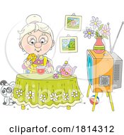 Poster, Art Print Of Grandmother Eating A Donut Licensed Stock Image