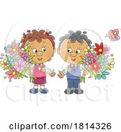 Poster, Art Print Of School Children With Flowers Licensed Stock Image