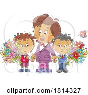 Poster, Art Print Of School Children With Flowers And Teacher Licensed Stock Image
