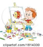 Poster, Art Print Of Boy Painting A Fish Licensed Stock Image