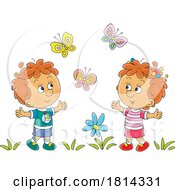 Poster, Art Print Of Children With Butterflies Licensed Stock Image
