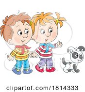 Poster, Art Print Of Children And Puppy Licensed Stock Image