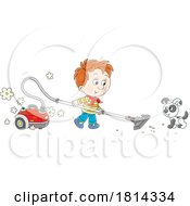 Poster, Art Print Of Puppy Watching A Boy Vacuum Licensed Stock Image