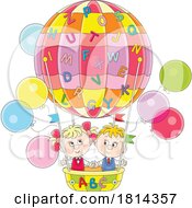 Poster, Art Print Of Cartoon School Children In An Alphabet Hot Air Balloon