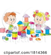 Cartoon Children Playing With Blocks