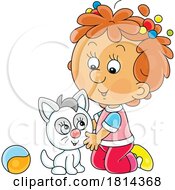 Cartoon Girl Playing With A Kitten