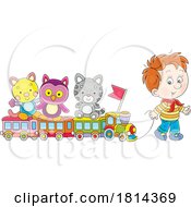 Cartoon Boy Pulling A Toy Train