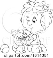 Cartoon Girl Playing With A Kitten