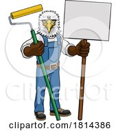 Poster, Art Print Of Eagle Painter Decorator Paint Roller Mascot Man