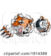 Poster, Art Print Of Tiger Angry Pool 8 Ball Billiards Mascot Cartoon