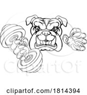 Poster, Art Print Of Bulldog Dog Weight Lifting Dumbbell Gym Mascot